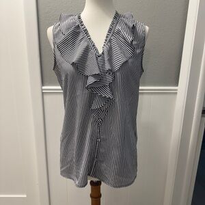 Karl Lagerfeld Navy and White Ruffled Blouse Size M